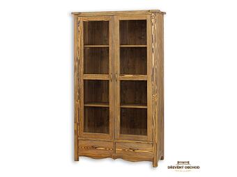 Rustikální vitrína z borovice KW720 - hnědý vosk